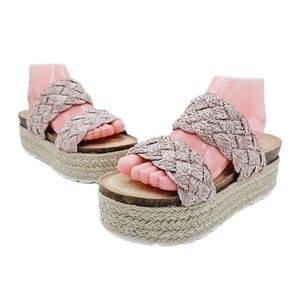 Madden Girl Blush Braided Raffia Pretty Espadrille Open Toe Platform Sandals